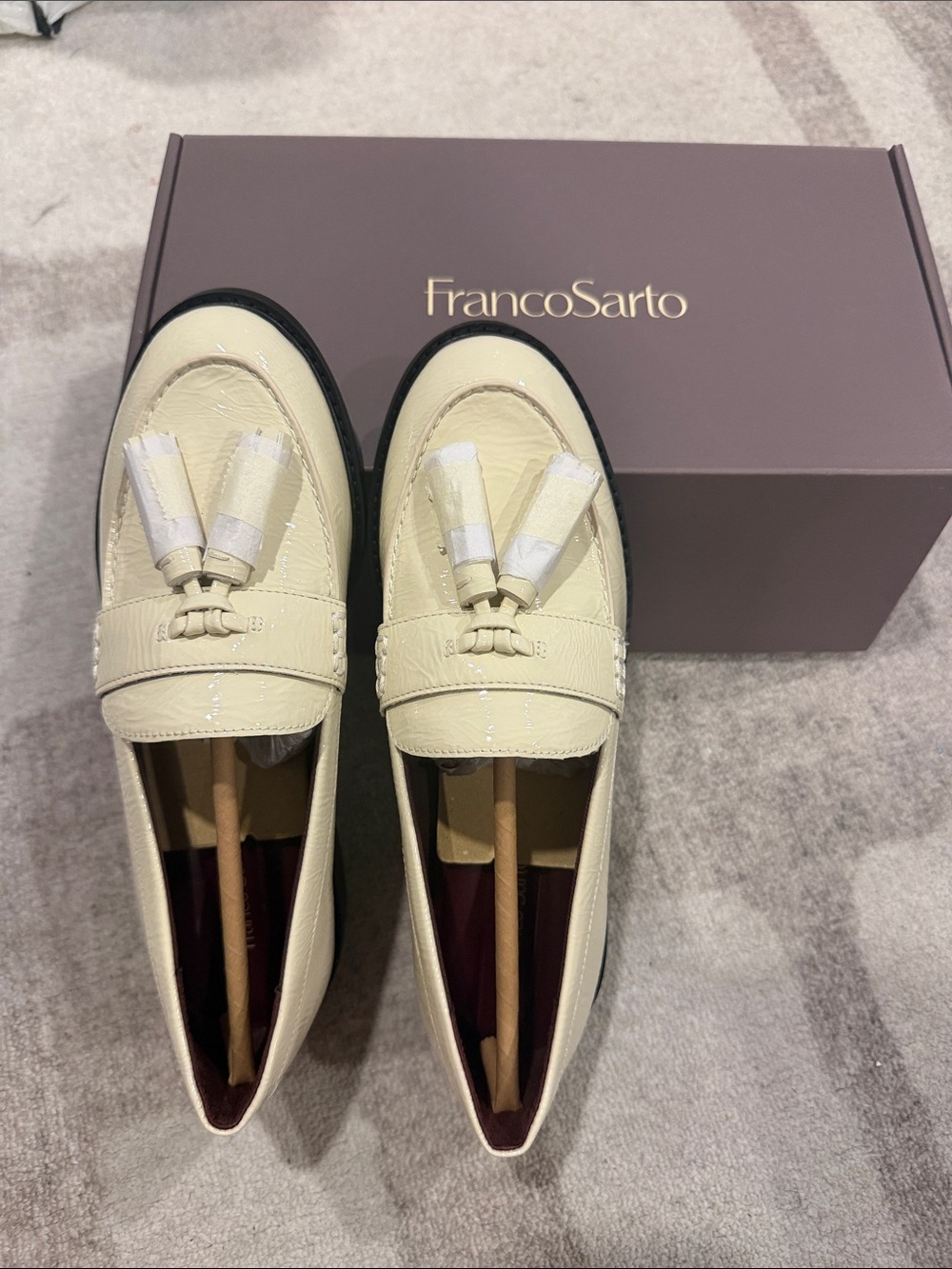 Franco Sarto Cream Patent Leather Tassel Loafers - Women's